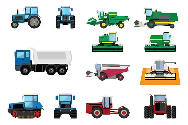 Vector illustration of Agricultural machinery set