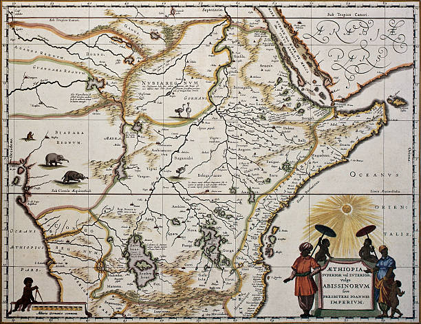 Ethiopia old map Ethiopia old map. Created by Joan Blaeu, published in Amsterdam 1650 ancient ethiopia stock illustrations