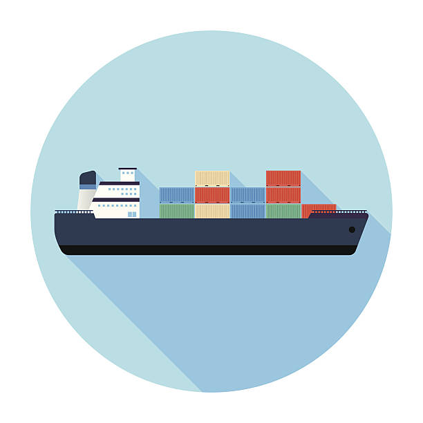 stockillustraties, clipart, cartoons en iconen met flat cargo ship icon - container ship