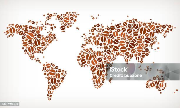Mondo Mappa Royaltyfree Chicco Di Caffè Motivo - Immagini vettoriali stock e altre immagini di Caffè - Raccolto - Caffè - Raccolto, Caffè - Bevanda, Planisfero