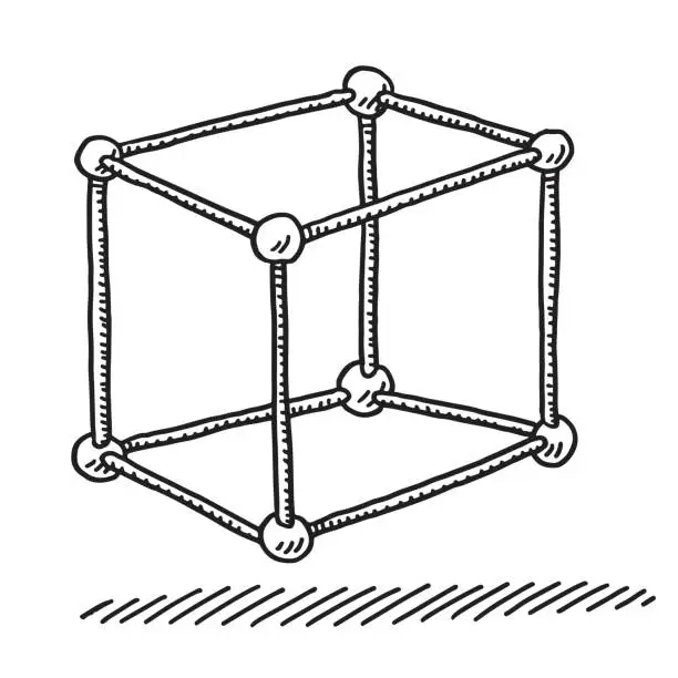 Vector illustration of Cube Ball And Stick Model Drawing