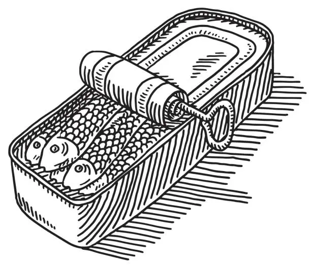 Vector illustration of Sardines In A Can Drawing