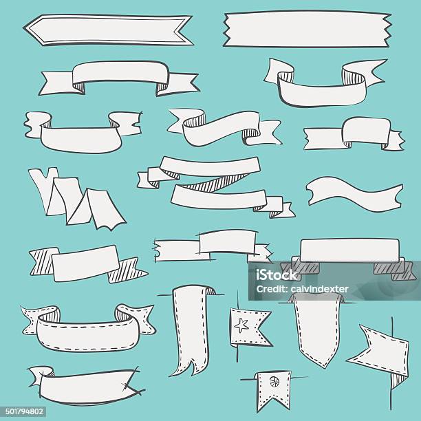 Set Of Vintage Hand Drawn Ribbons And Labels Stock Illustration - Download Image Now - Banner - Sign, Web Banner, Award Ribbon