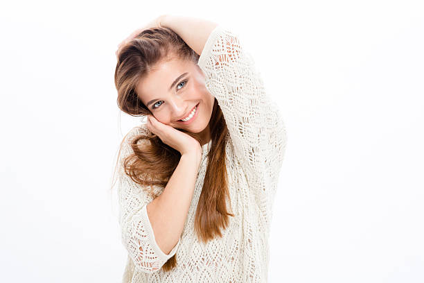 istock Charming attractive happy young woman in white clothes 501795642