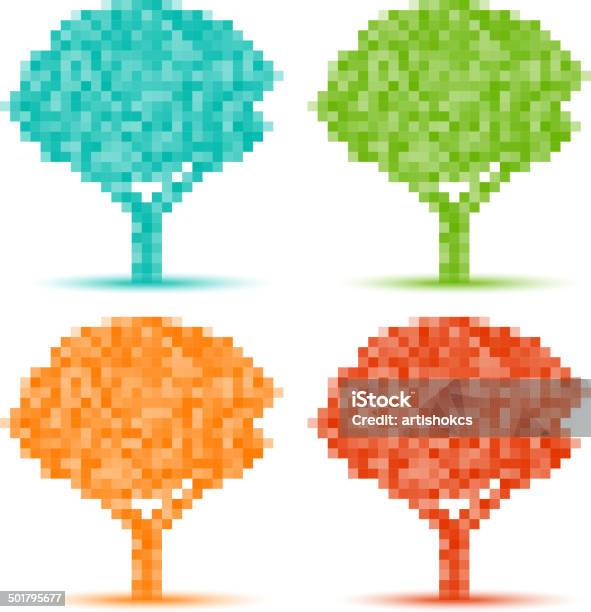 Set Of Colorful Season Tree Pixel Icons Stock Illustration - Download Image Now - Abstract, Autumn, Botany