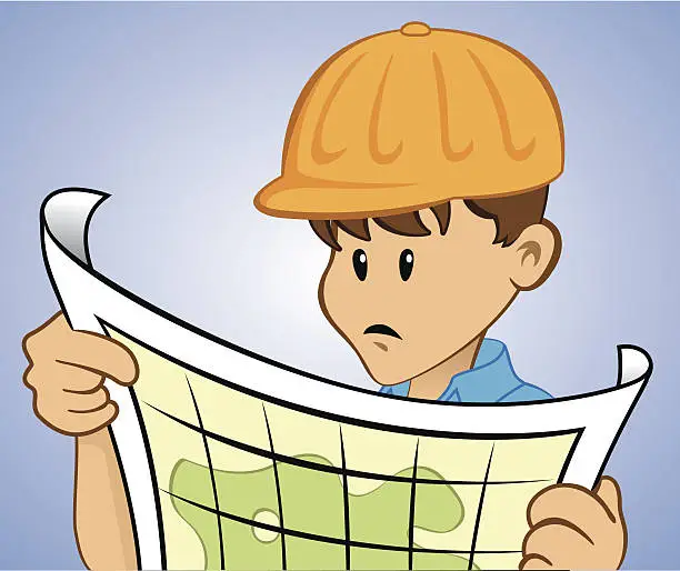 Vector illustration of workers studying map