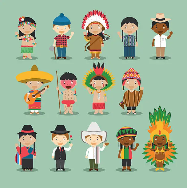 Vector illustration of Kids and nationalities of the world vector Set 4: America.