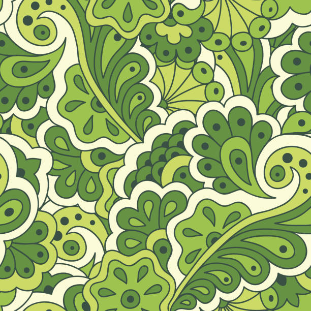 연속무늬, 추상적임 꽃. - paisley pattern seamless green stock illustrations