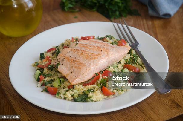 Salmon With Tabbouleh Stock Photo - Download Image Now - Fish, Tabbouleh, Bulgur Wheat