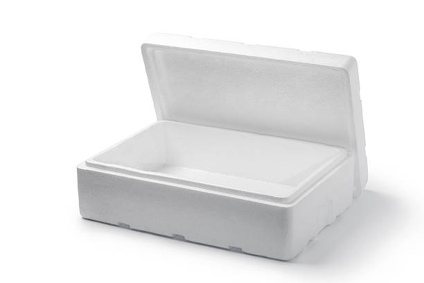 Styrofoam box Empty styrofoam box isolated on wood background polystyrene box stock pictures, royalty-free photos & images