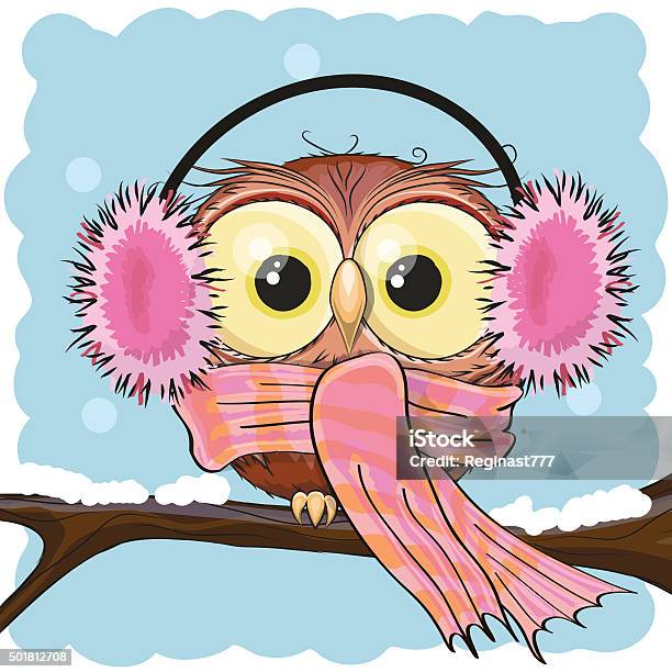 Owl In A Fur Headphones Stock Illustration - Download Image Now - Animal, Animal Hair, Animal Themes