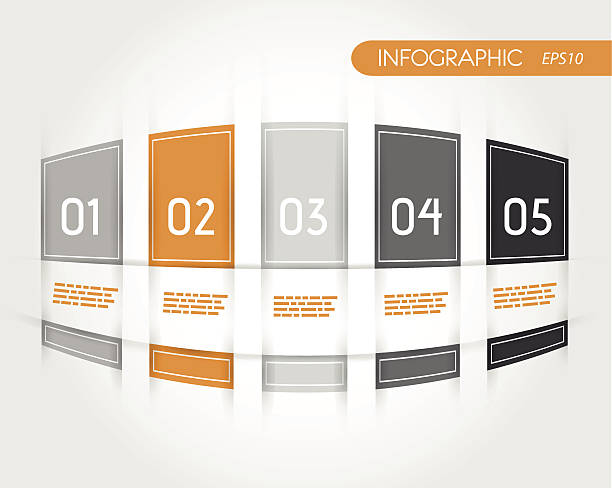 orange rounded infogrpahics with fringe orange rounded infogrpahics with fringe. infographic concept. five columns stock illustrations