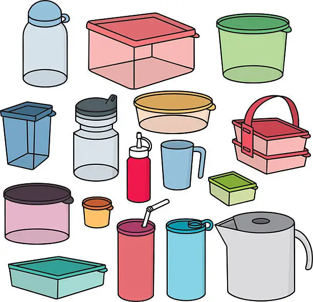 Vector illustration of vector set of plastic container