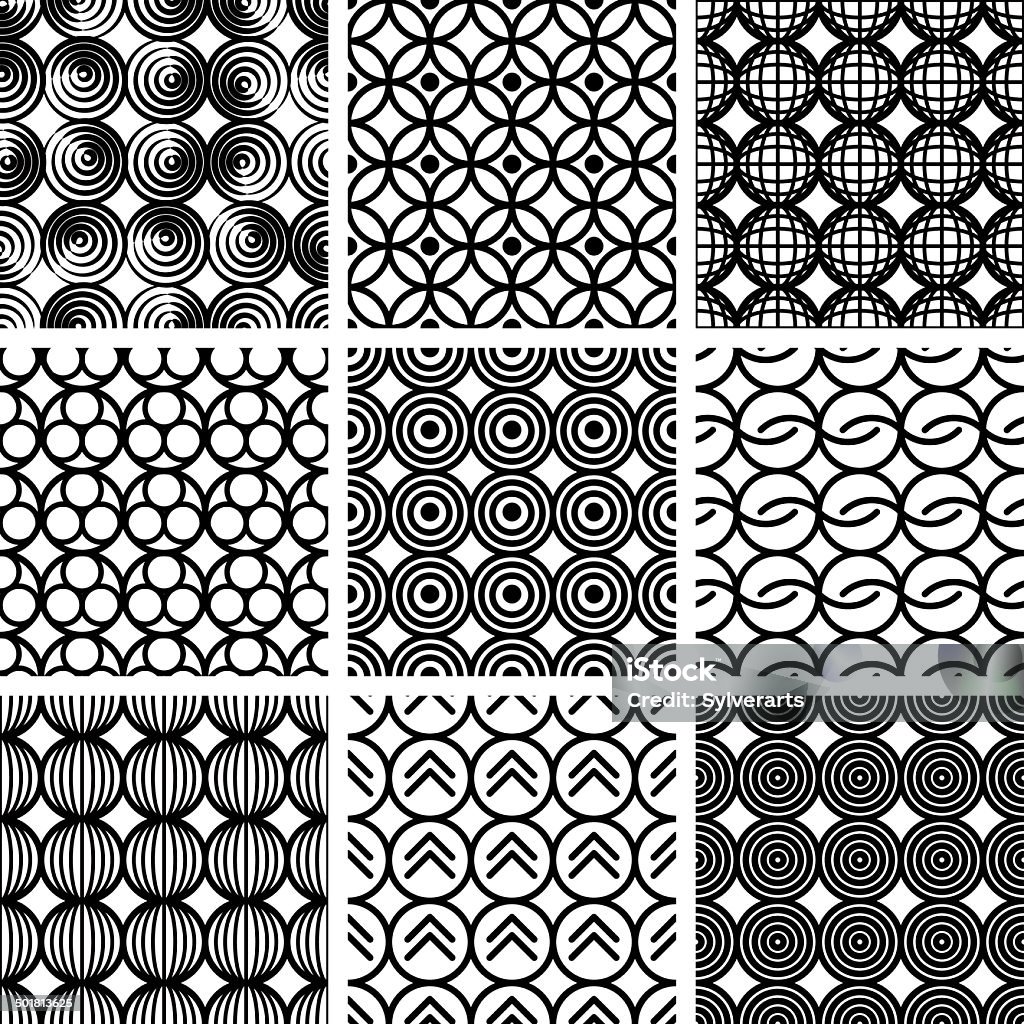Seamless geometric patterns set. Seamless geometric patterns set, black and white vintage style vector backgrounds collection. Abstract stock vector