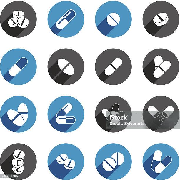 Medical Pills Icons Set Vector Collection Stock Illustration - Download Image Now - Abstract, Acetylsalicylic Acid, Addiction