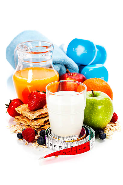 istock Different tools for sport and healthy food 501814633