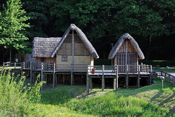 Lake Ledro The building on stilts by the ledrosee in Italy stilt house stock pictures, royalty-free photos & images