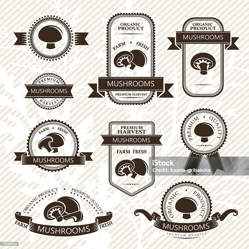 Musroom Labels Mushrooms Labels Stock Illustration - Download Image Now - Agriculture ...