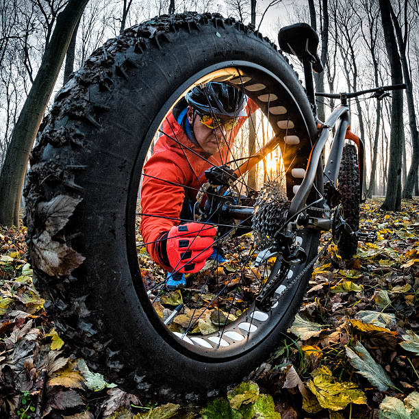 istock Cyclist with fat bike in the forest 501815146