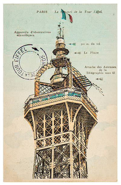 ヴィンテージはがき、エッフェル塔、パリで - postcard old fashioned postage stamp old ストックフォトと画像