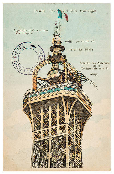 빈티지 엽서, 에펠탑 파리 - paris france eiffel tower tower retro revival 뉴스 사진 이미지