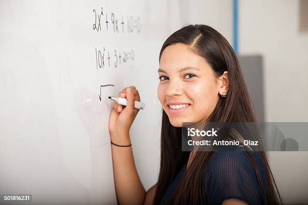 Happy Math Student In Class Stock Photo - Download Image Now - Mathematics, Student, Latin American and Hispanic Ethnicity