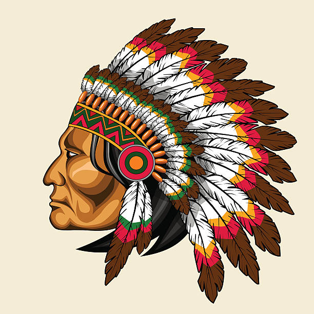 illustrations, cliparts, dessins animés et icônes de american indian en costume traditionnel - feather headdress