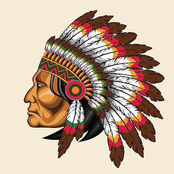 american indian in traditional costume Indian warrior wearing feather headdress headdress stock illustrations