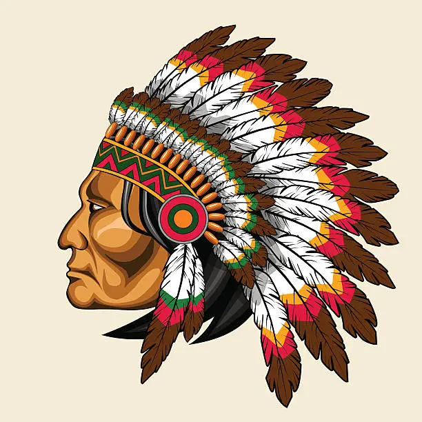 Vector illustration of american indian in traditional costume