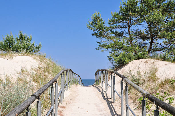 Path through dunes to the beach at Baltic Sea stock photo