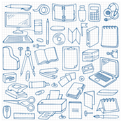 Vector illustration with doodle office elements