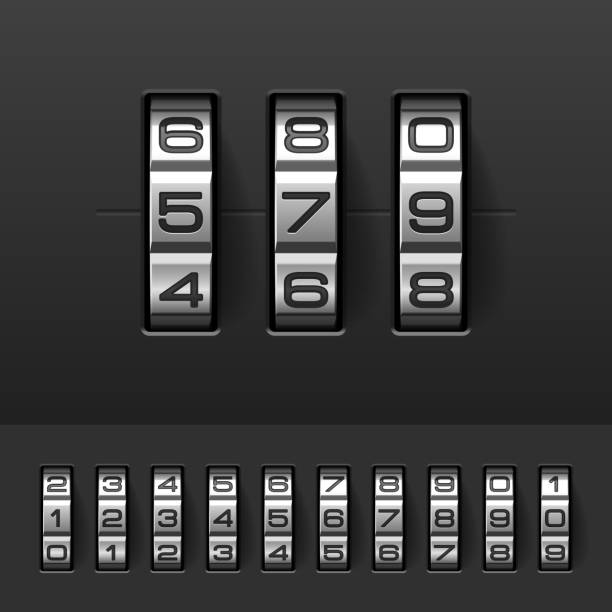 illustrazioni stock, clip art, cartoni animati e icone di tendenza di combinazione di blocco, i numeri di codice - combination lock variation lock safe