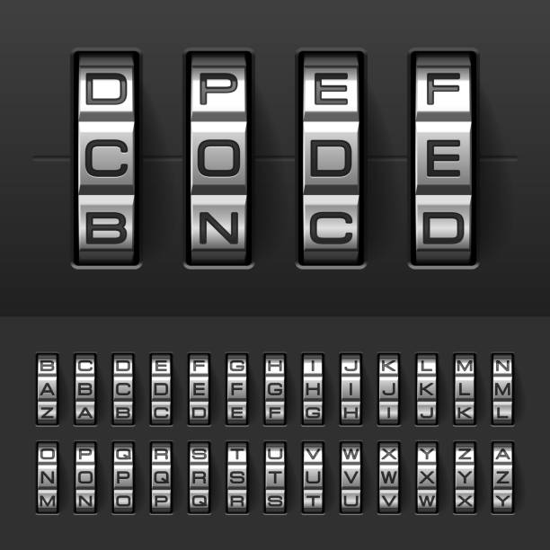 połączenie, kod blokady alfabet - combination lock illustrations stock illustrations