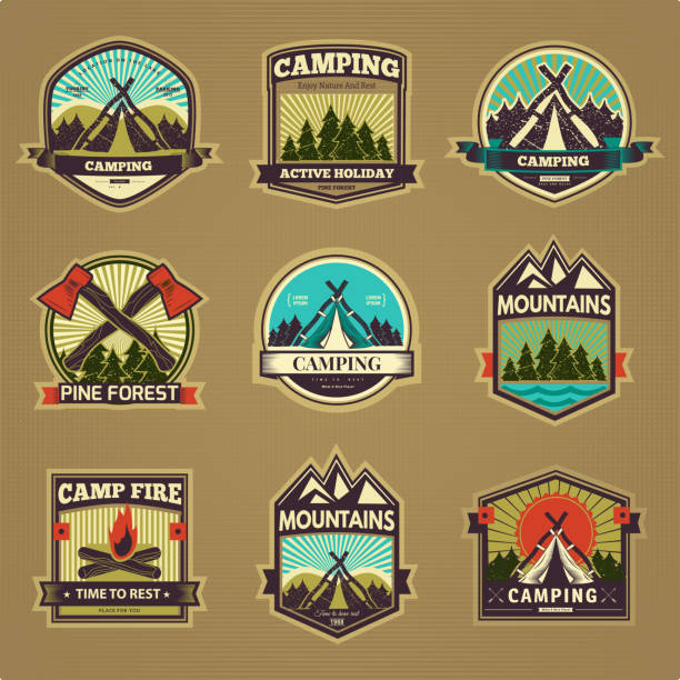 Vector camp label Retro vector vintage camp label graphics. Camping outdoor, adventure and explorer. Simple and nice design. Travel and Exploration the world weed stamp stock illustrations