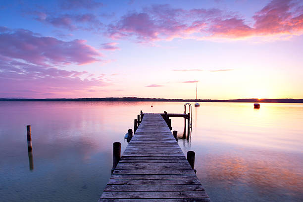 istock sunset on long jetty at lake 501818541