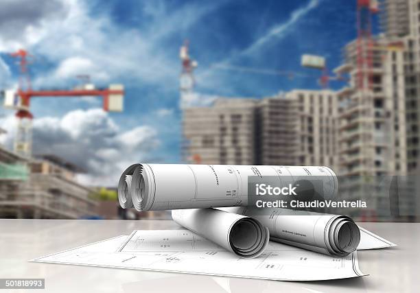Construction Blueprints Stock Photo - Download Image Now - Apartment, Architect, Architecture