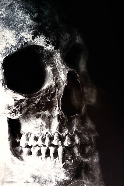istock Digital art, paint effect, cracked and damaged human skull 501819376