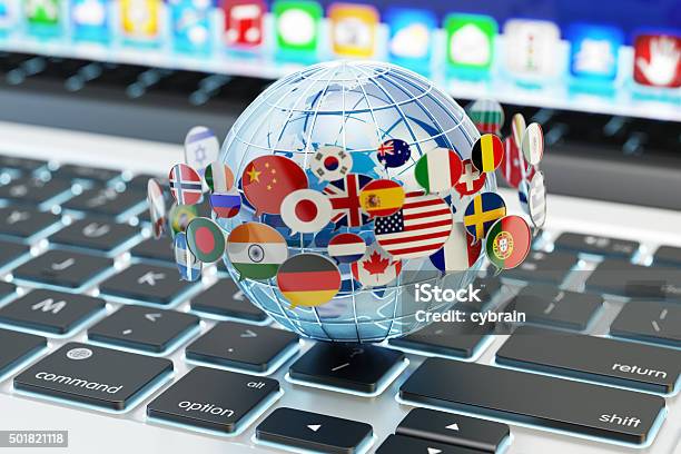 Global Internet Communication Online Messaging And Translation Concept Stock Photo - Download Image Now