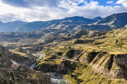 Panoramic view in the deep Colca Canyon, Peru