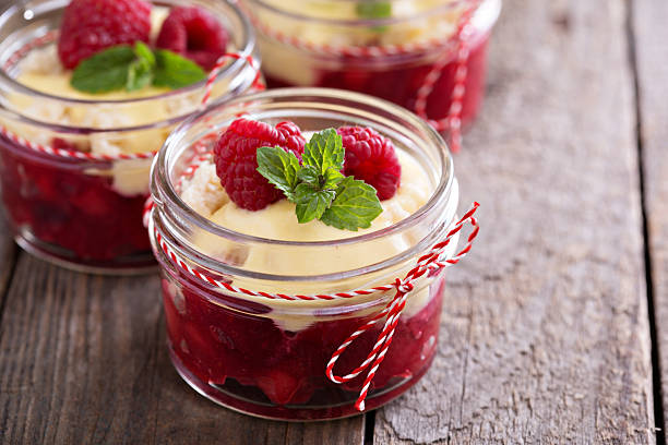 istock Colorful and delisious dessert in a jar berry cramble 501823842
