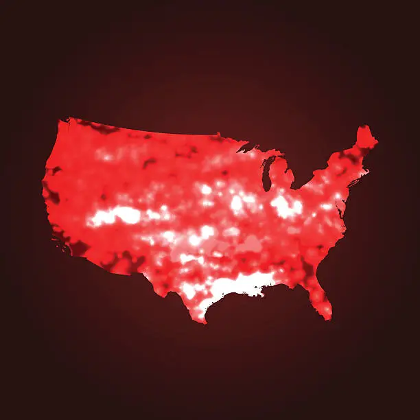 Vector illustration of USA map global warming on red background