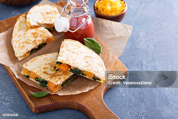 Quesadillas With Kale And Sweet Potato Stock Photo - Download Image Now - 2015, Appetizer, Cheese