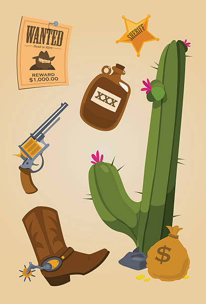 개척시대의 west - wild west cowboy old fashioned placard stock illustrations