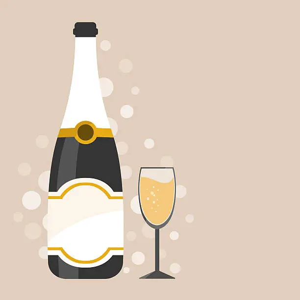 Vector illustration of Champagne bottle with decorations