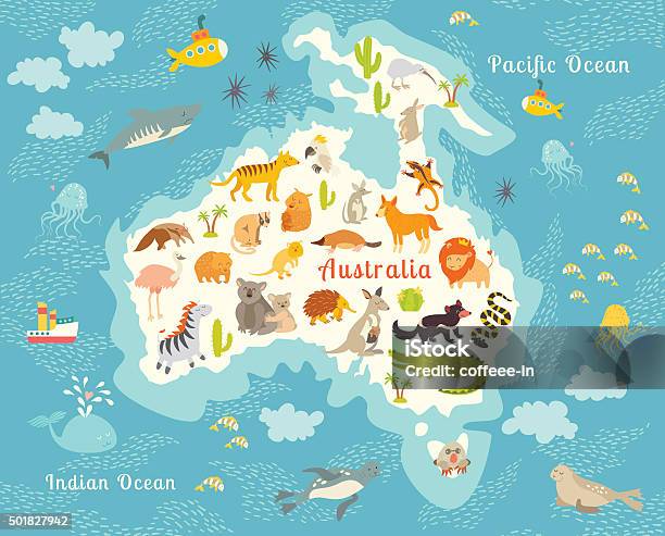 Animals World Map Australia Vector Illustration Stock Illustration - Download Image Now - Australia, Animal, Map