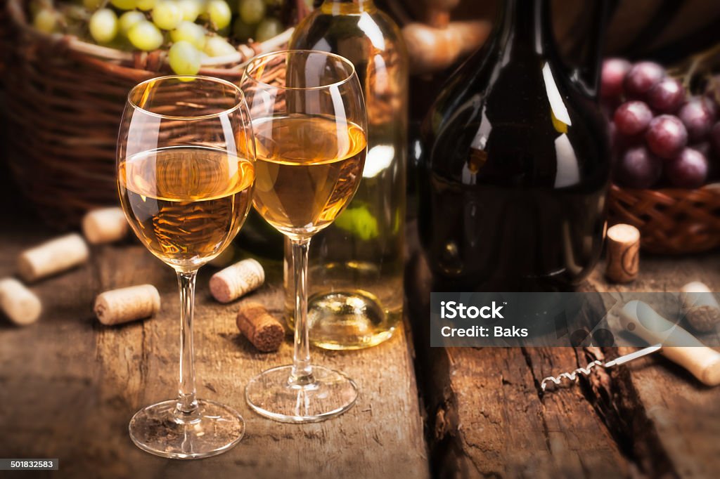 Still life with white wine Still life with white wine and grapes Alcohol - Drink Stock Photo