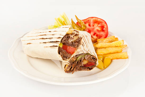 Eastern traditional shawarma Turkish doner durum stock photo