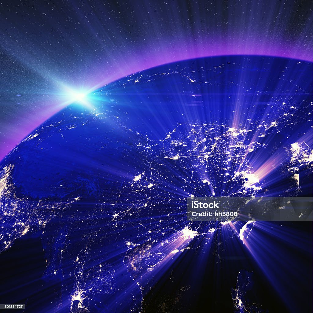 china city lights at night Satellite View Stock Photo
