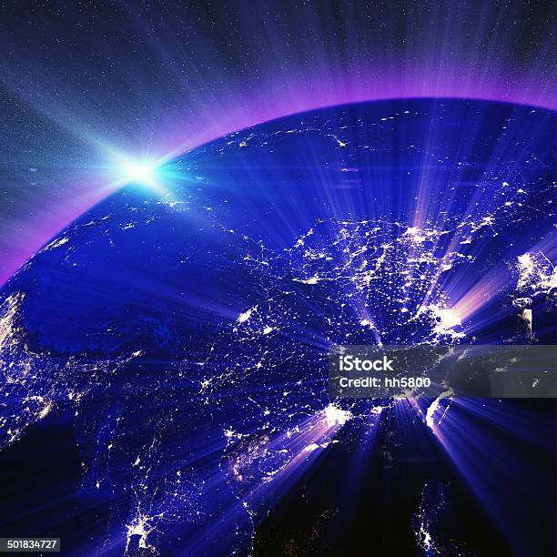 China City Lights At Night Stock Photo - Download Image Now - Satellite View, China - East Asia, Globe - Navigational Equipment