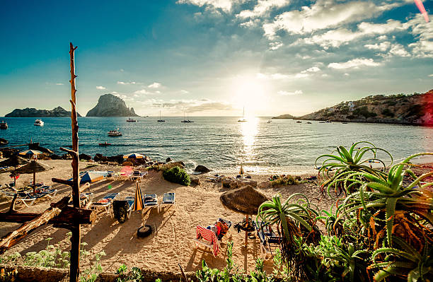 Ibiza View of Cala d'Hort Beach, Ibiza ibiza island stock pictures, royalty-free photos & images